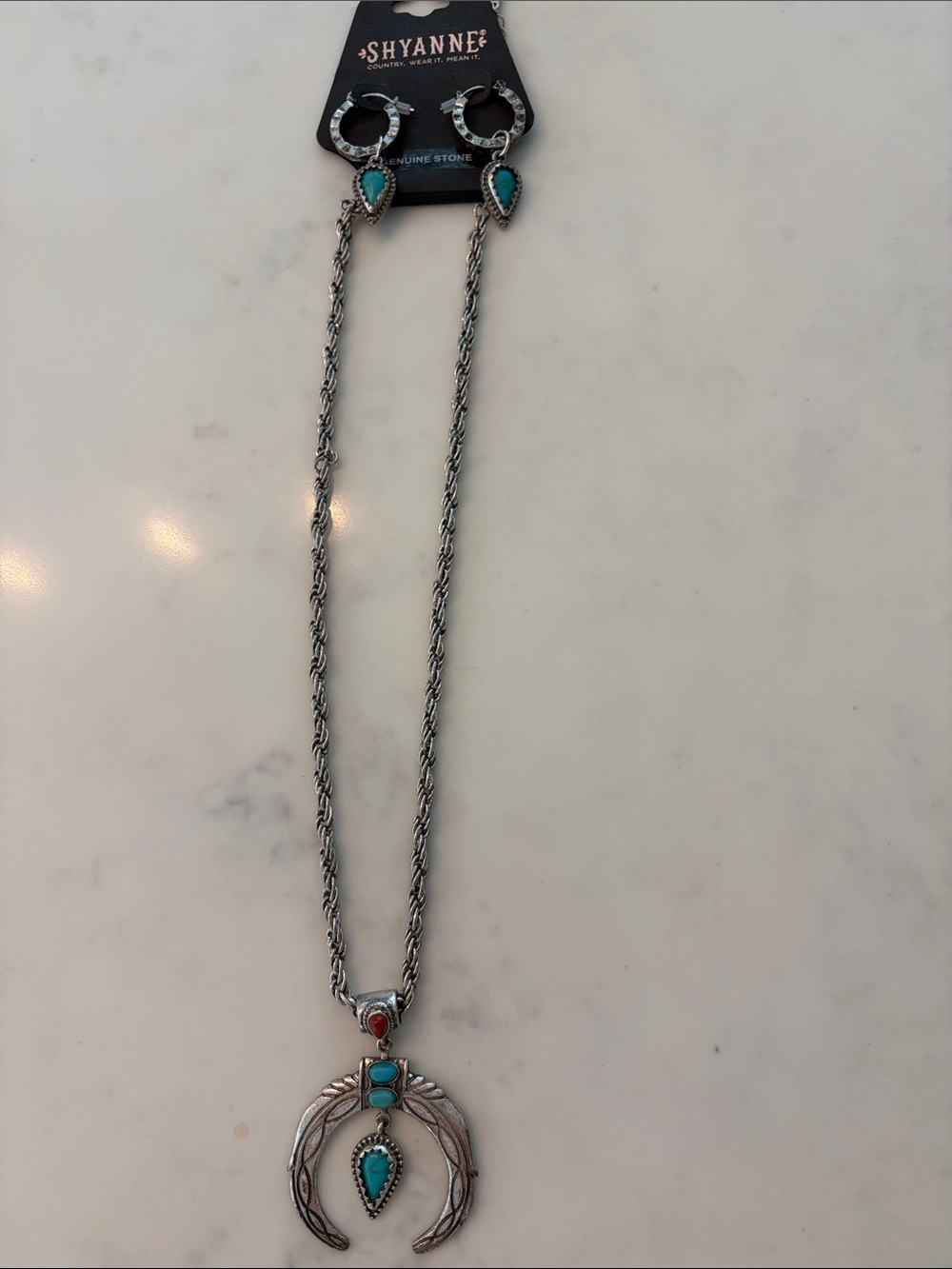 Shyanne Silver-Tone Crescent Necklace with Turquoise Stones